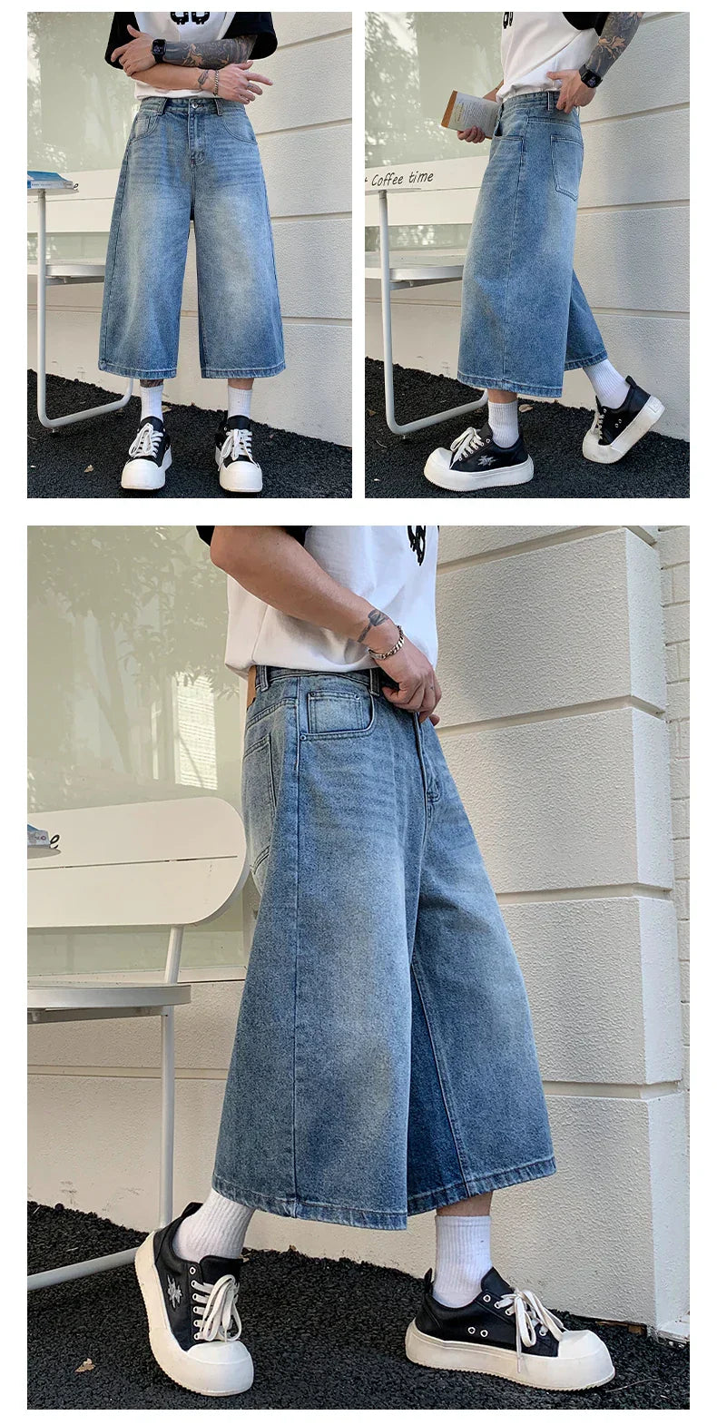 Men's Vintage High Waist Wide Leg Denim Jeans for Casual Wear