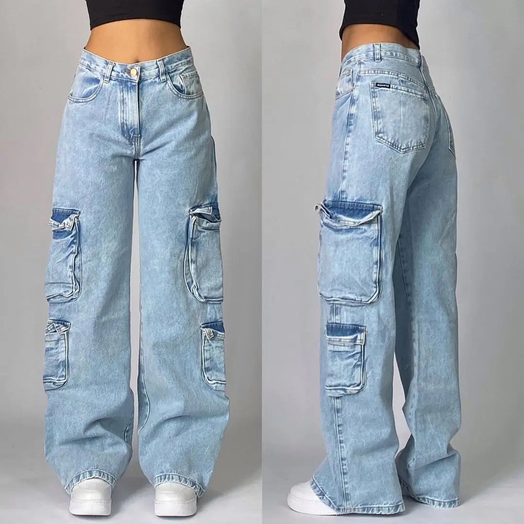 Geometric Pattern Embroidered Wide-leg Jeans for Women