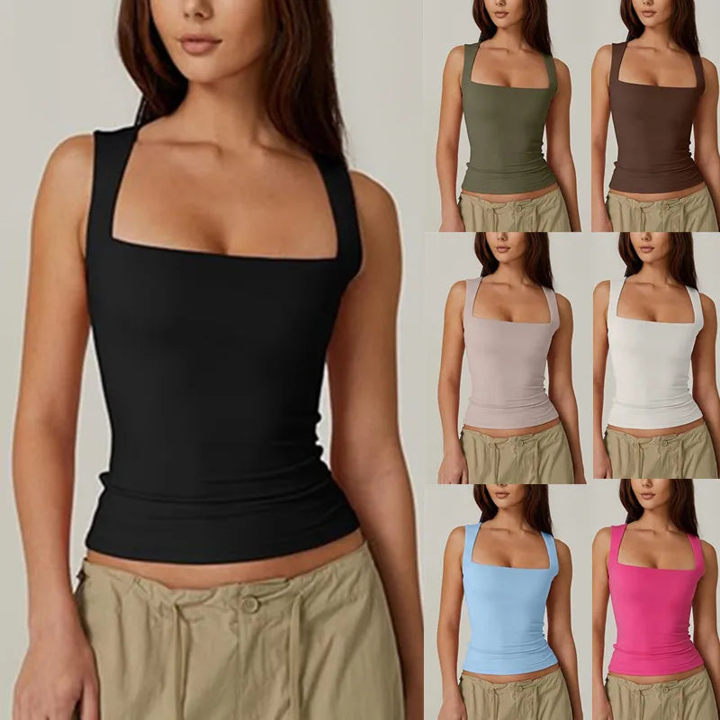 Slimming Square Neck Sleeveless T-Shirt for Women