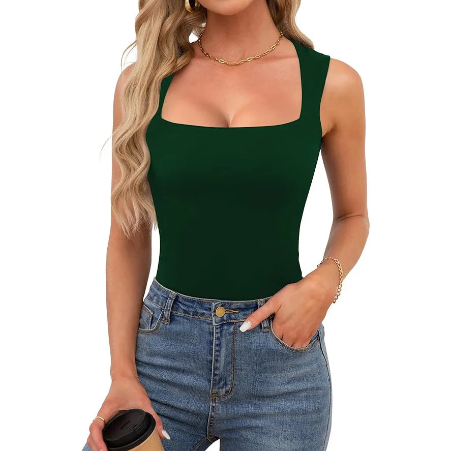 Slimming Square Neck Sleeveless T-Shirt for Women