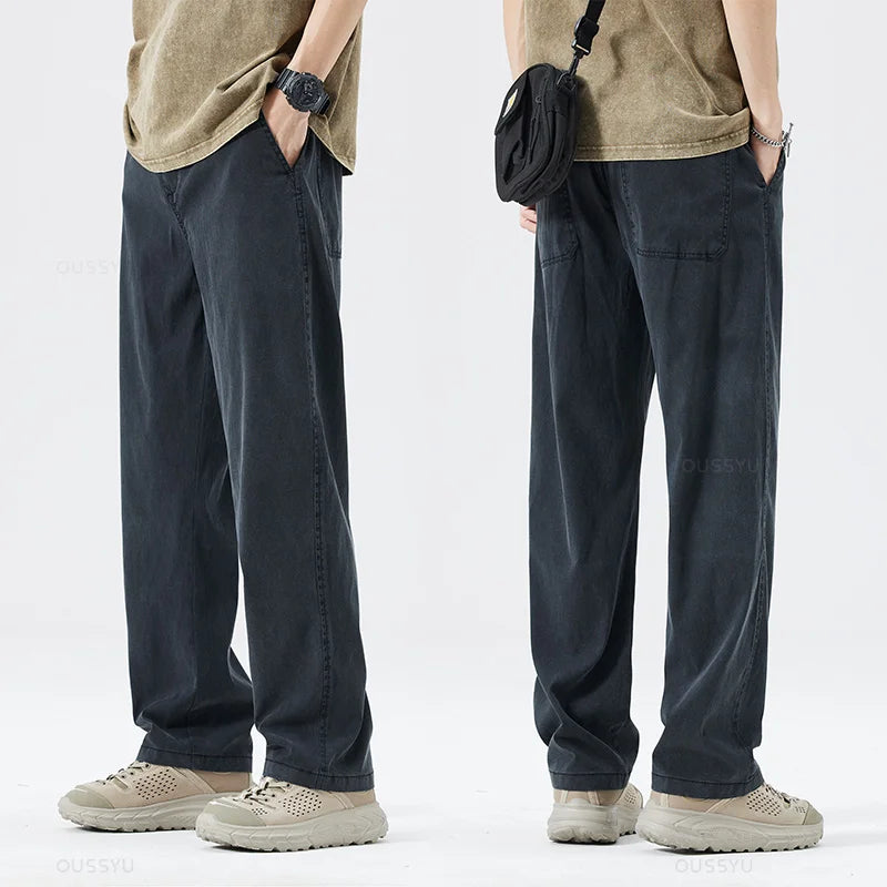 Men's Summer Loose Lyocell Jeans with Drawstring Waist