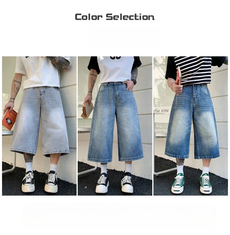 Men's Vintage High Waist Wide Leg Denim Jeans for Casual Wear