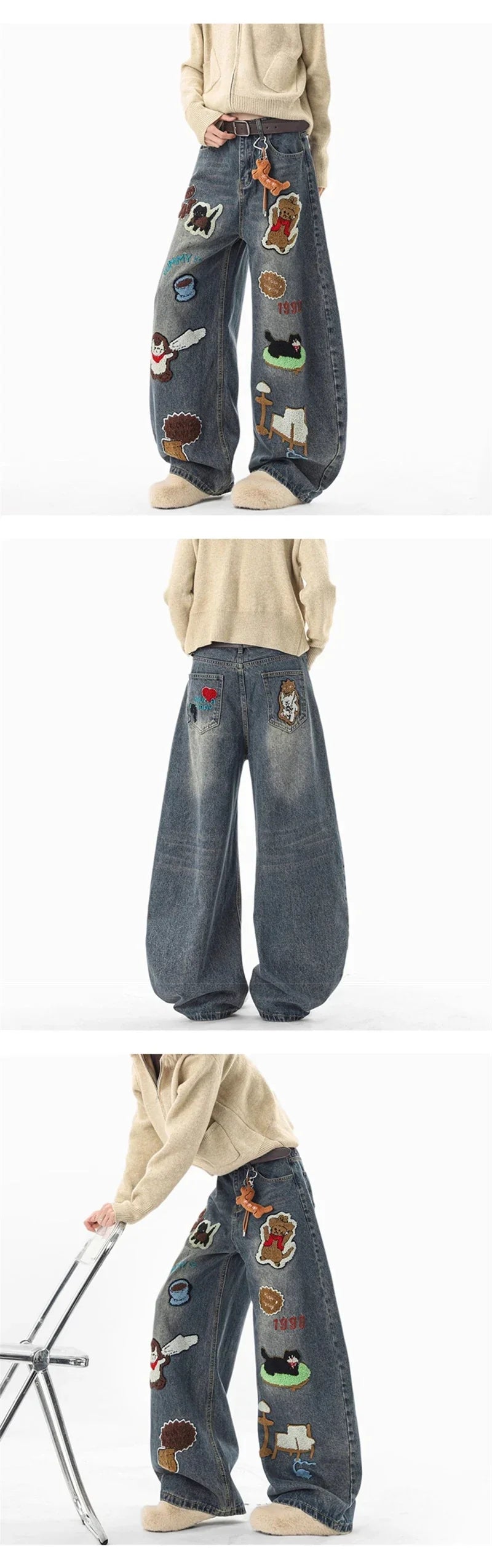 Y2K Streetwear Baggy Denim Jeans for Men in Blue