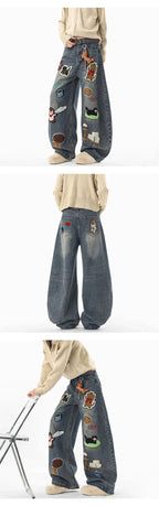 Y2K Streetwear Baggy Denim Jeans for Men in Blue