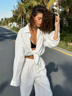 Chic Women's Cotton-Linen Two-Piece Set for Office Wear