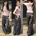 Y2K Wide Fit Women's Baggy Denim Jeans in Light Plaid
