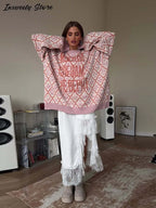 Oversized Letter Jacquard Knit Pullover for Women