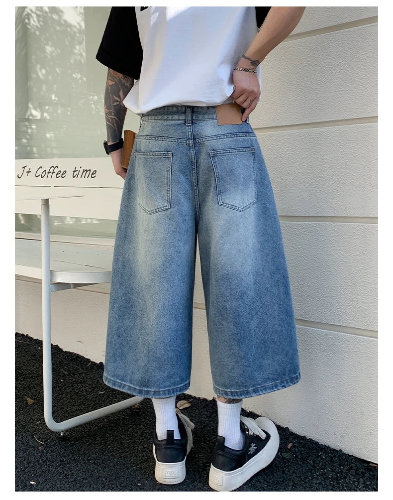 Men's Vintage High Waist Wide Leg Denim Jeans for Casual Wear