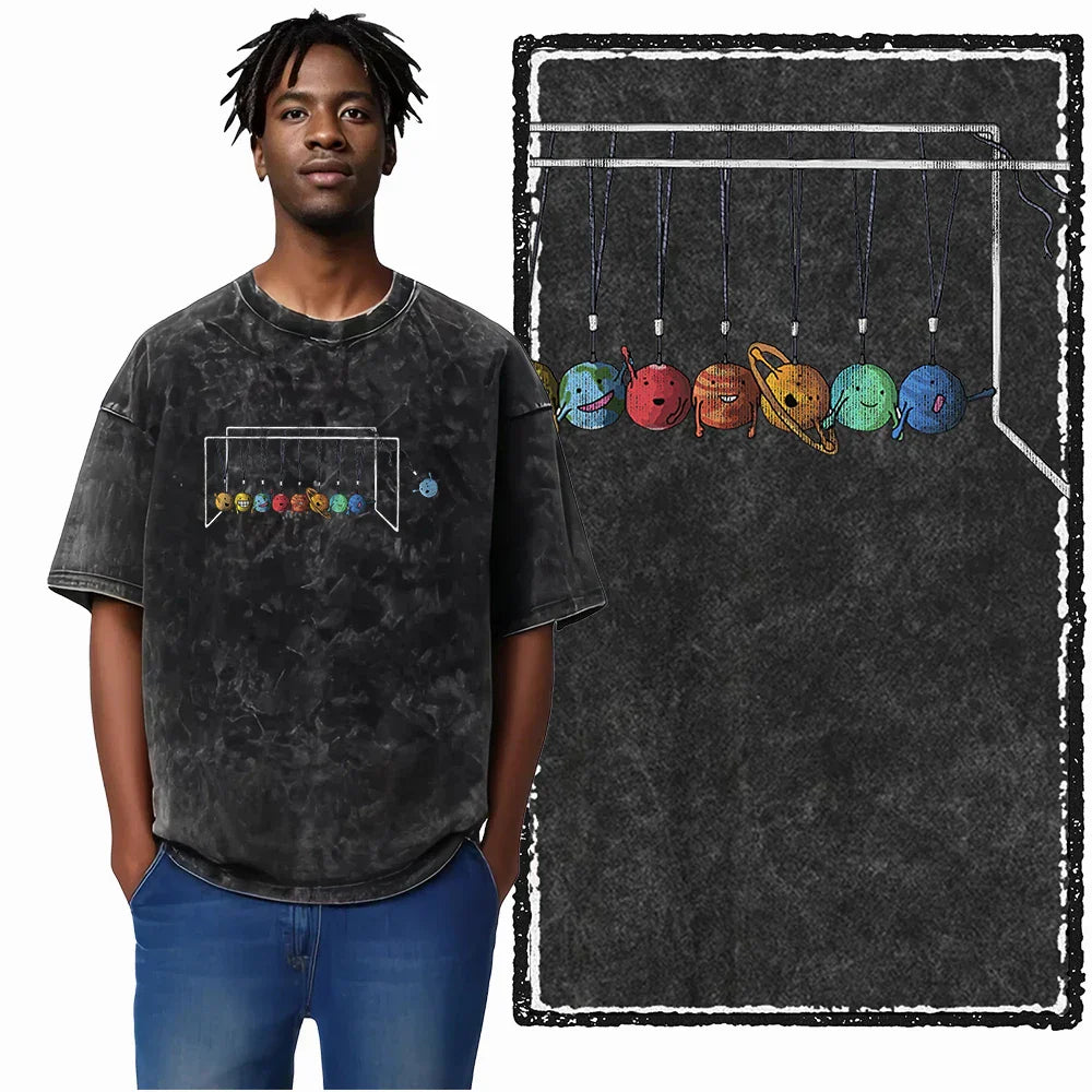 Printed Cotton Acid Washed Astronaut T-Shirt for Men