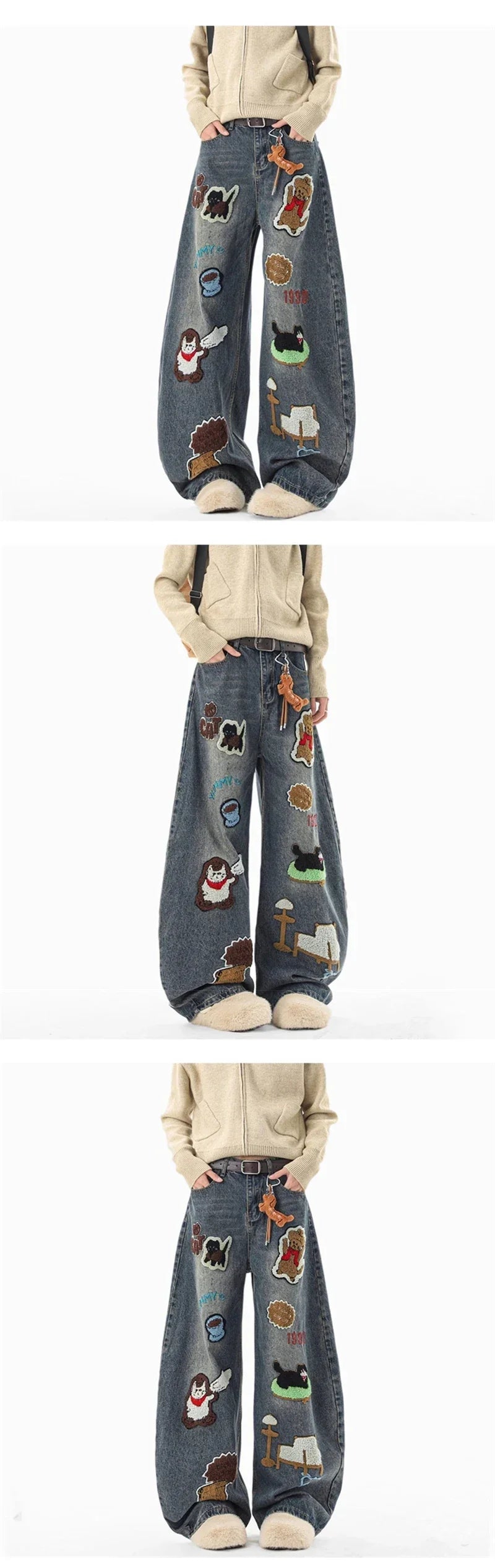 Y2K Streetwear Baggy Denim Jeans for Men in Blue