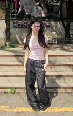 Y2K Wide Fit Women's Baggy Denim Jeans in Light Plaid