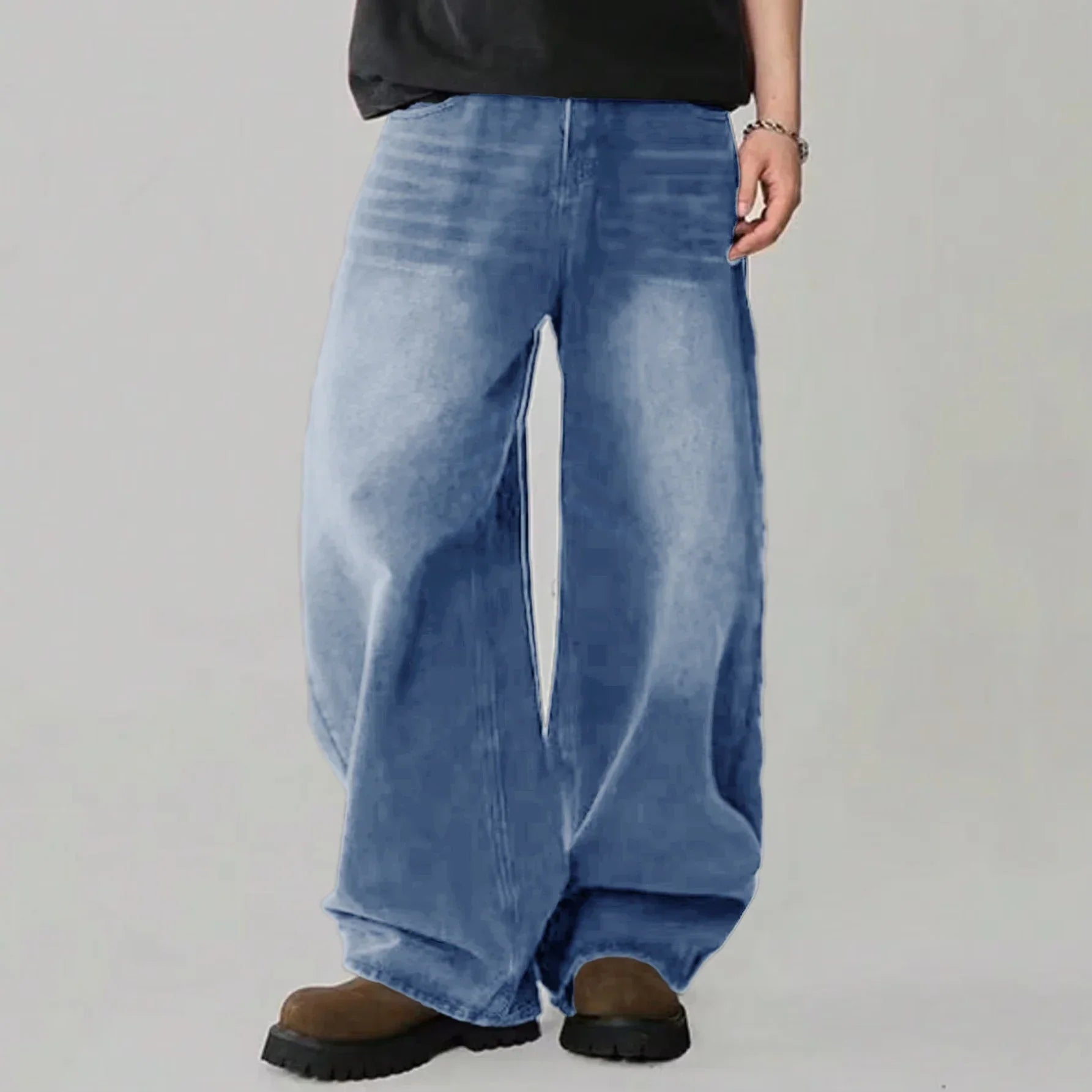 Loose Wide Leg Jeans for Men in Black and Gray