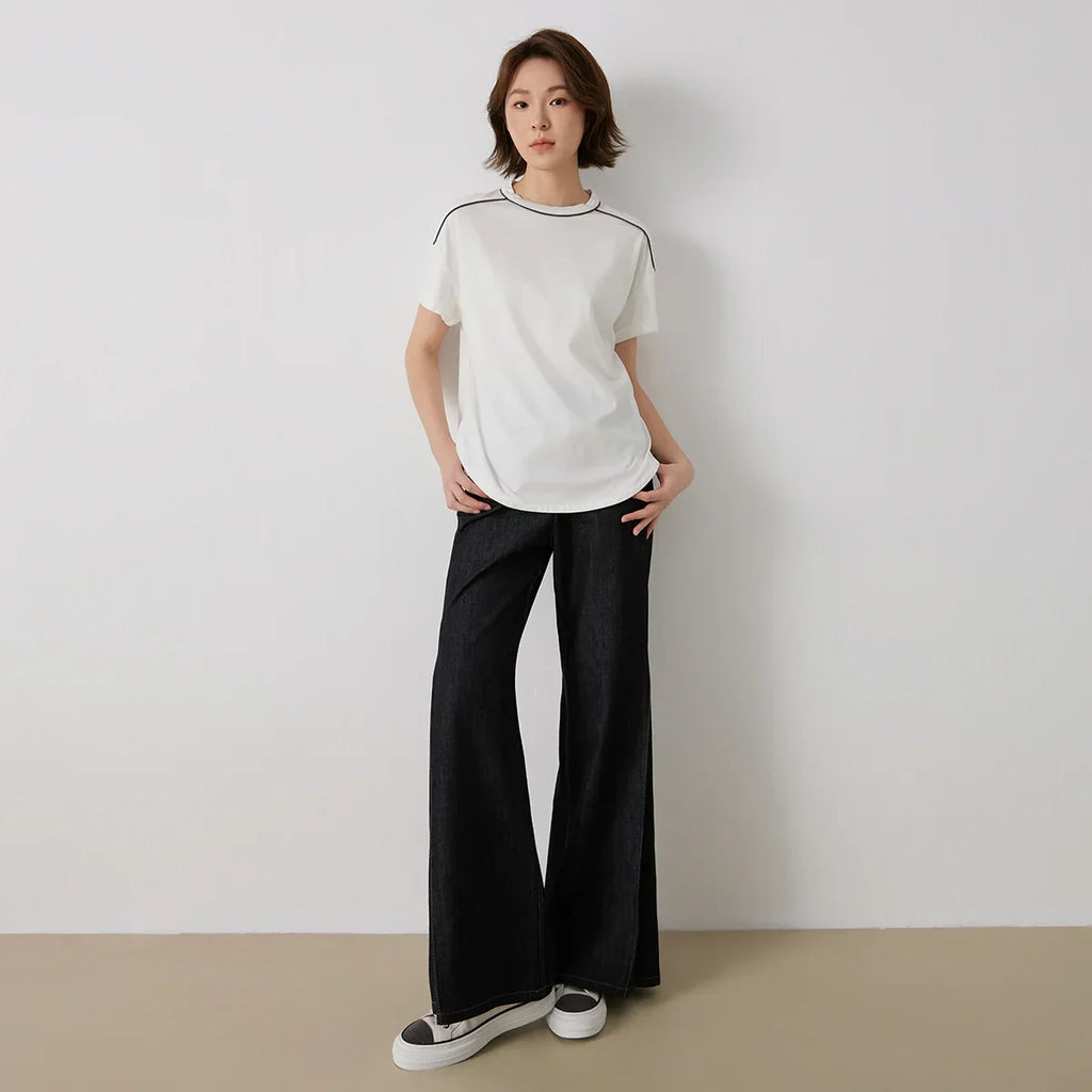 Women's High-Waisted Wide-Leg Denim Pants for Summer