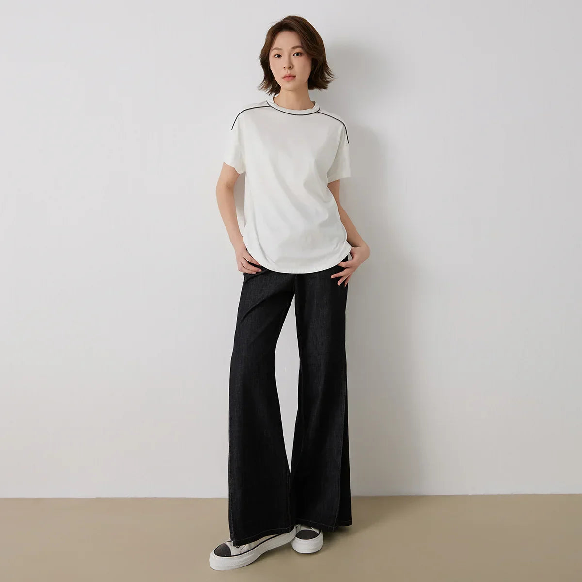 Women's High-Waisted Wide-Leg Denim Pants for Summer