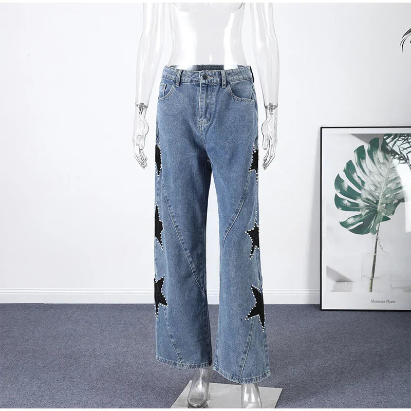 Blue High Waist Wide Leg Jeans for Women