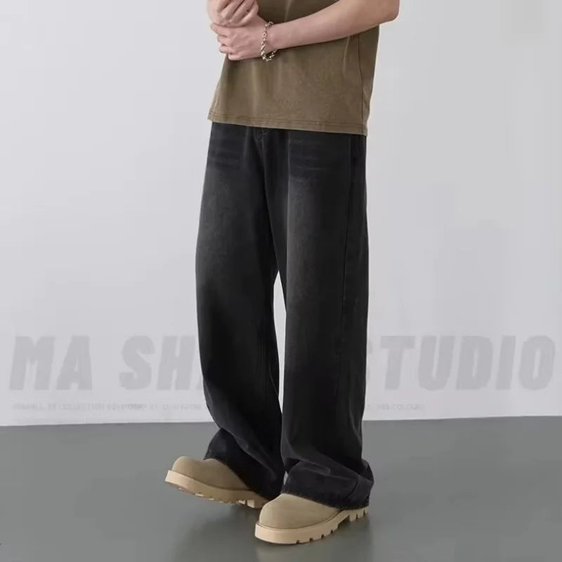 Men's Loose Denim Casual Jeans in Distressed Blue