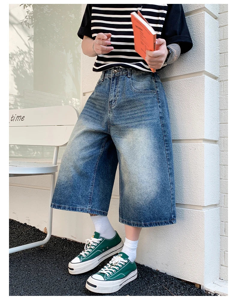 Men's Vintage High Waist Wide Leg Denim Jeans for Casual Wear