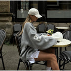 Oversized Letter Jacquard Knit Pullover for Women