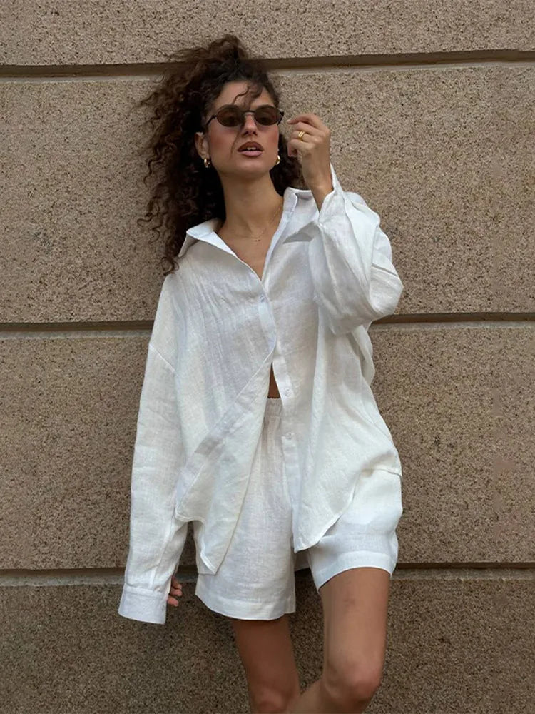 Chic Women's Cotton-Linen Two-Piece Set for Office Wear
