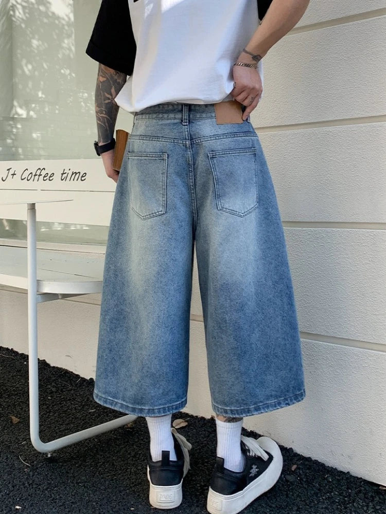 Men's Vintage High Waist Wide Leg Denim Jeans for Casual Wear