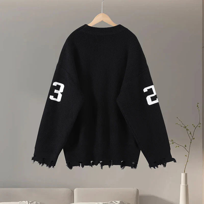 Oversized Letter Jacquard Knit Pullover for Women