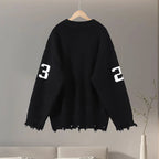 Oversized Letter Jacquard Knit Pullover for Women