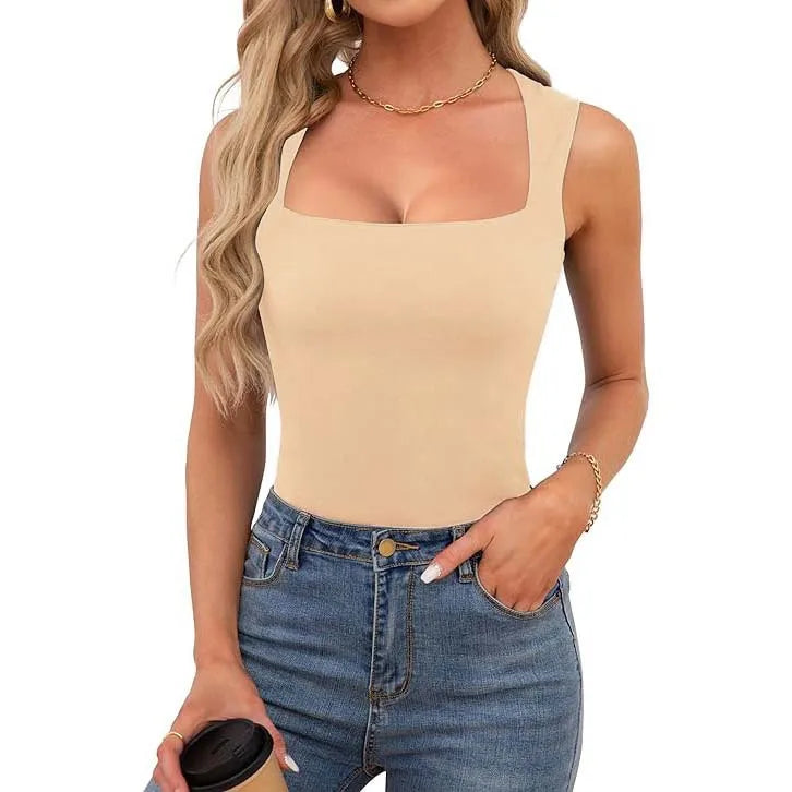 Slimming Square Neck Sleeveless T-Shirt for Women