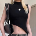 Y2K Women’s Sleeveless Knit Crop Top - Fitted & Stretchy