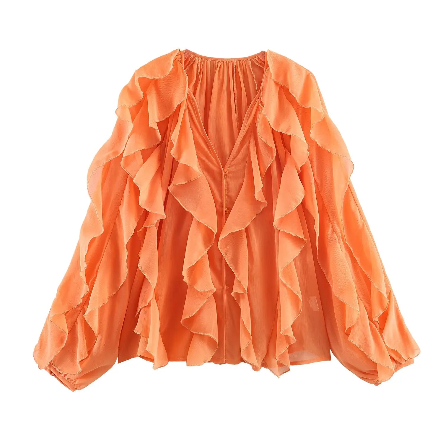 Elegant Women's V-neck Chiffon Blouse with Ruffles