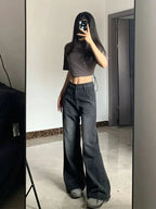 Y2K High Waist Baggy Women's Jeans in Black Gray