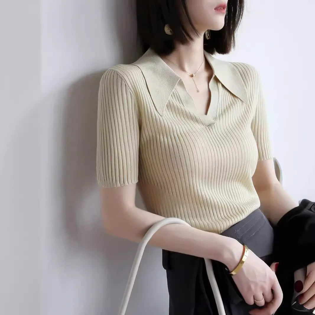 Lyocell Polo-Neck Short Sleeve Women's T-Shirt