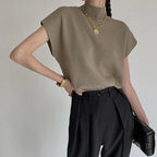 Solid Knitted Vest Shirt for Women - Elegant Casual Top