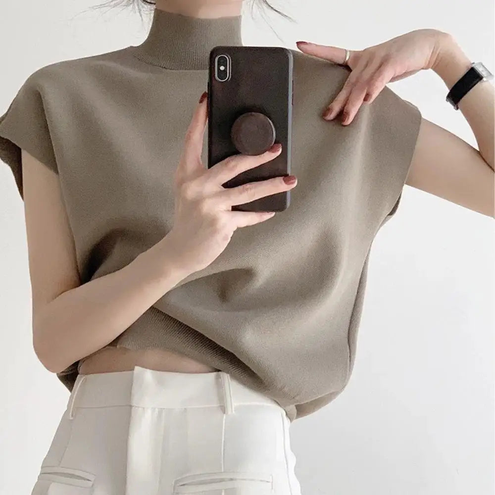 Knitted Women's Short Sleeve Vest Sweater Blouse