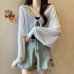 Black Ice Silk Summer Cardigan for Women - Large Size