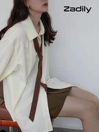 Korean Oversized Blouse with Detachable Tie for Women