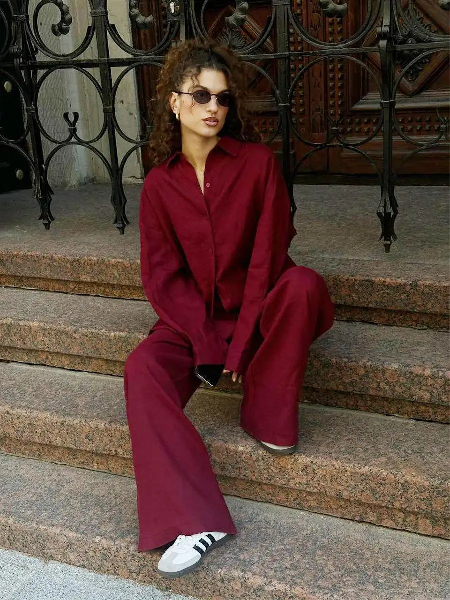 Chic Women's Cotton-Linen Two-Piece Set for Office Wear