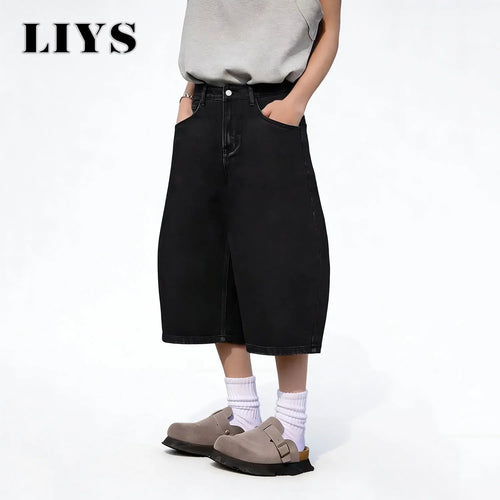 Baggy Wide Leg Black Denim Shorts for Spring and Summer