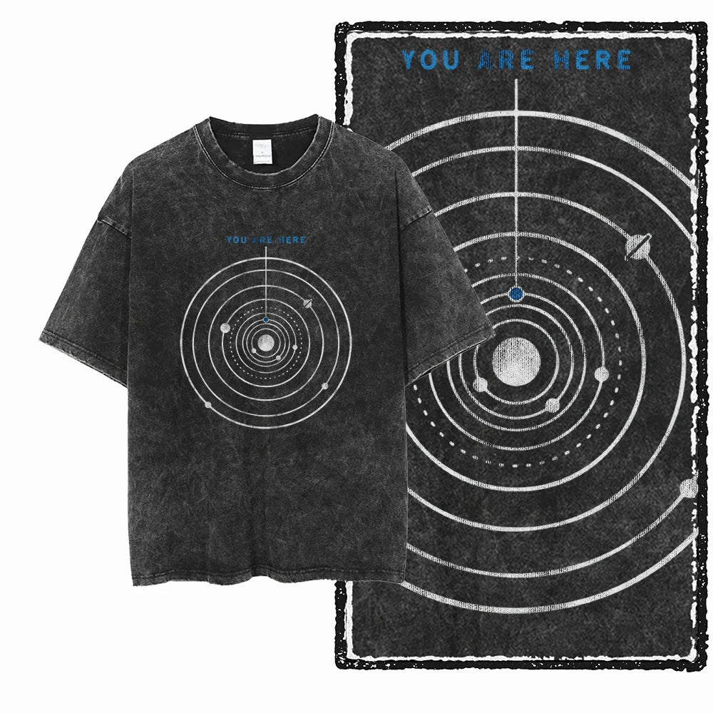 Printed Cotton Acid Washed Astronaut T-Shirt for Men