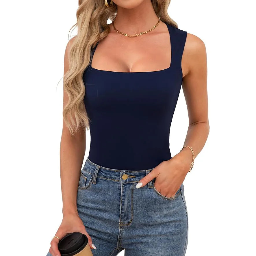 Slimming Square Neck Sleeveless T-Shirt for Women