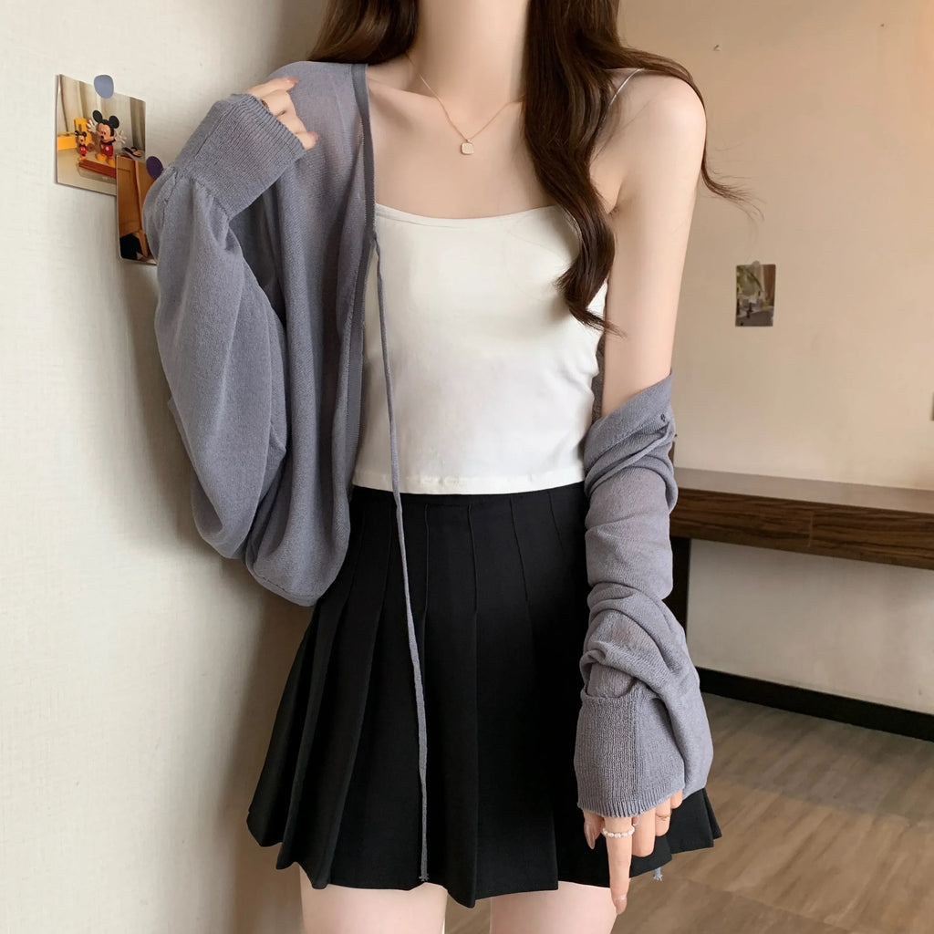 Black Ice Silk Summer Cardigan for Women - Large Size