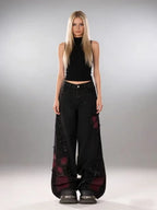 Women's Vintage Baggy Butterfly Jeans in Black