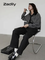Korean Oversized Blouse with Detachable Tie for Women