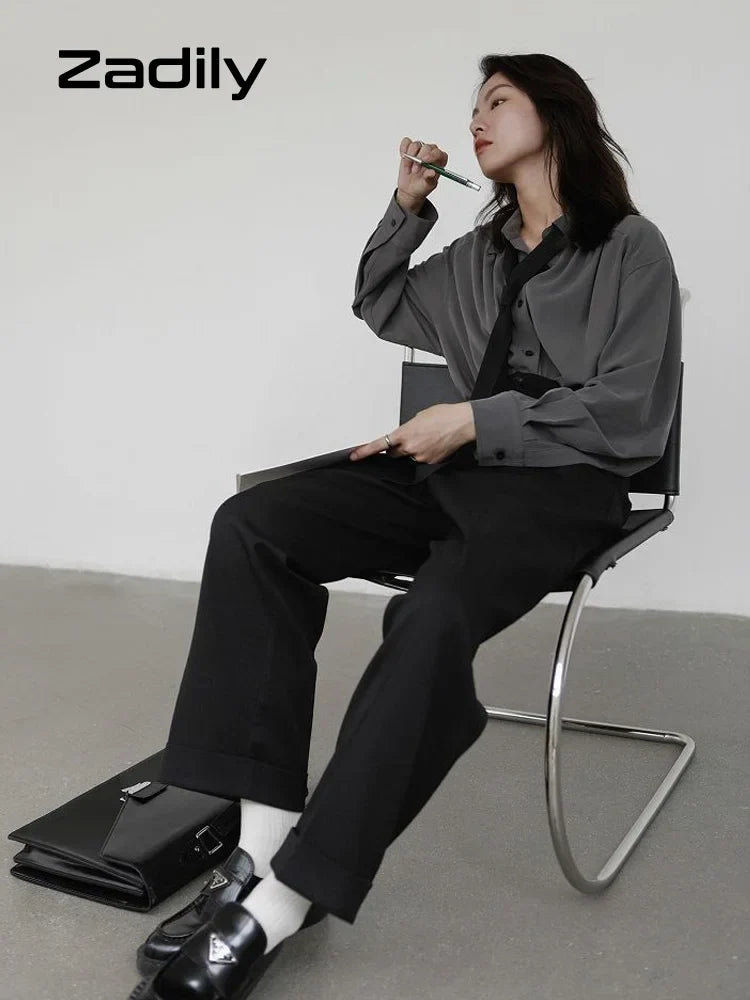 Korean Oversized Blouse with Detachable Tie for Women
