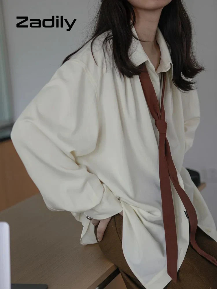 Korean Oversized Blouse with Detachable Tie for Women