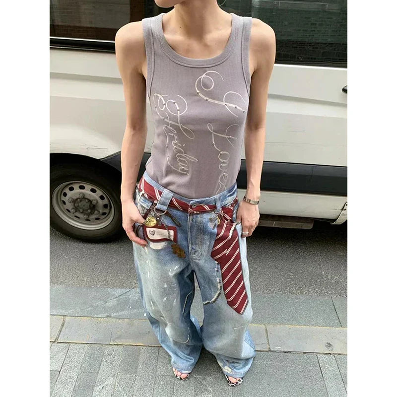 ZHIZOU Blue Baggy Jeans for Women - Vintage Y2K Style