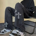 Y2K Embroidered Straight Denim Jeans for Men