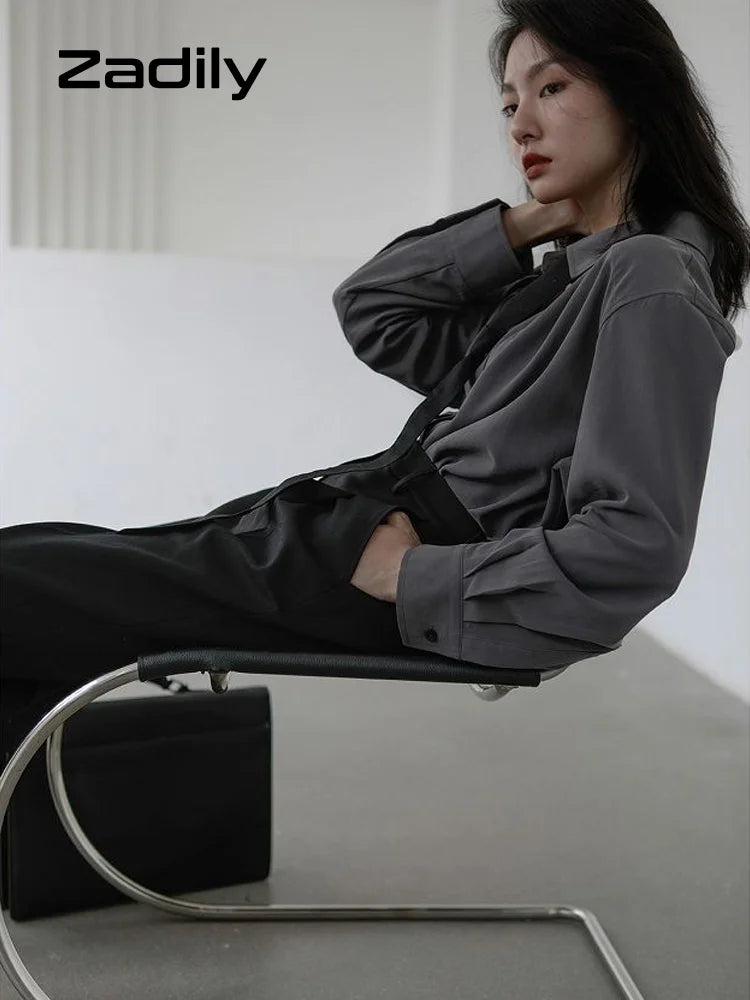 Korean Oversized Blouse with Detachable Tie for Women