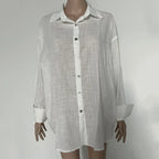 We.Fine Women's Cotton Long Sleeve Ruffled Blouse