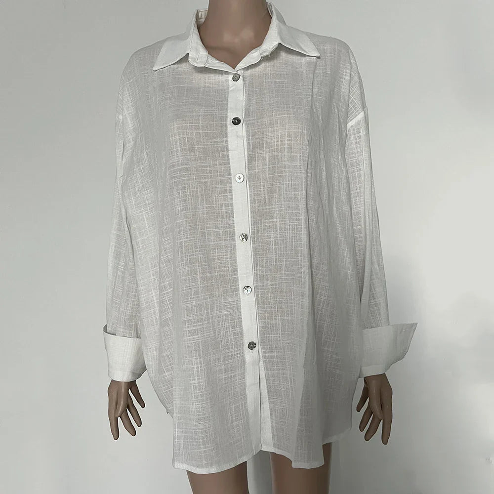 We.Fine Women's Cotton Long Sleeve Ruffled Blouse