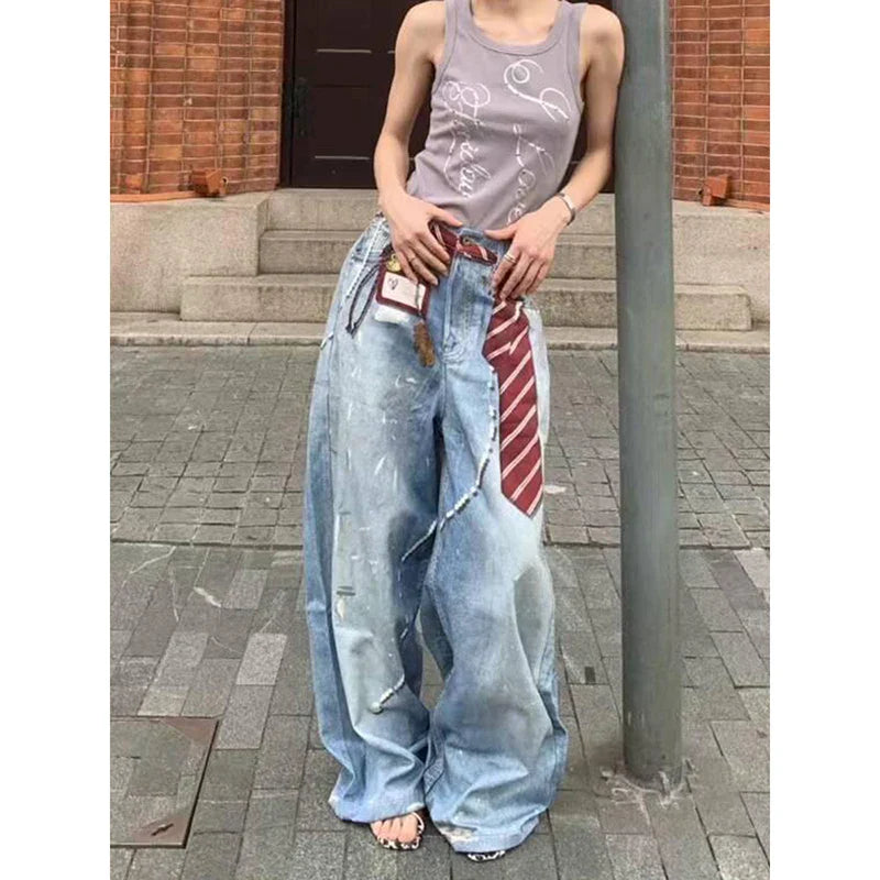 ZHIZOU Blue Baggy Jeans for Women - Vintage Y2K Style